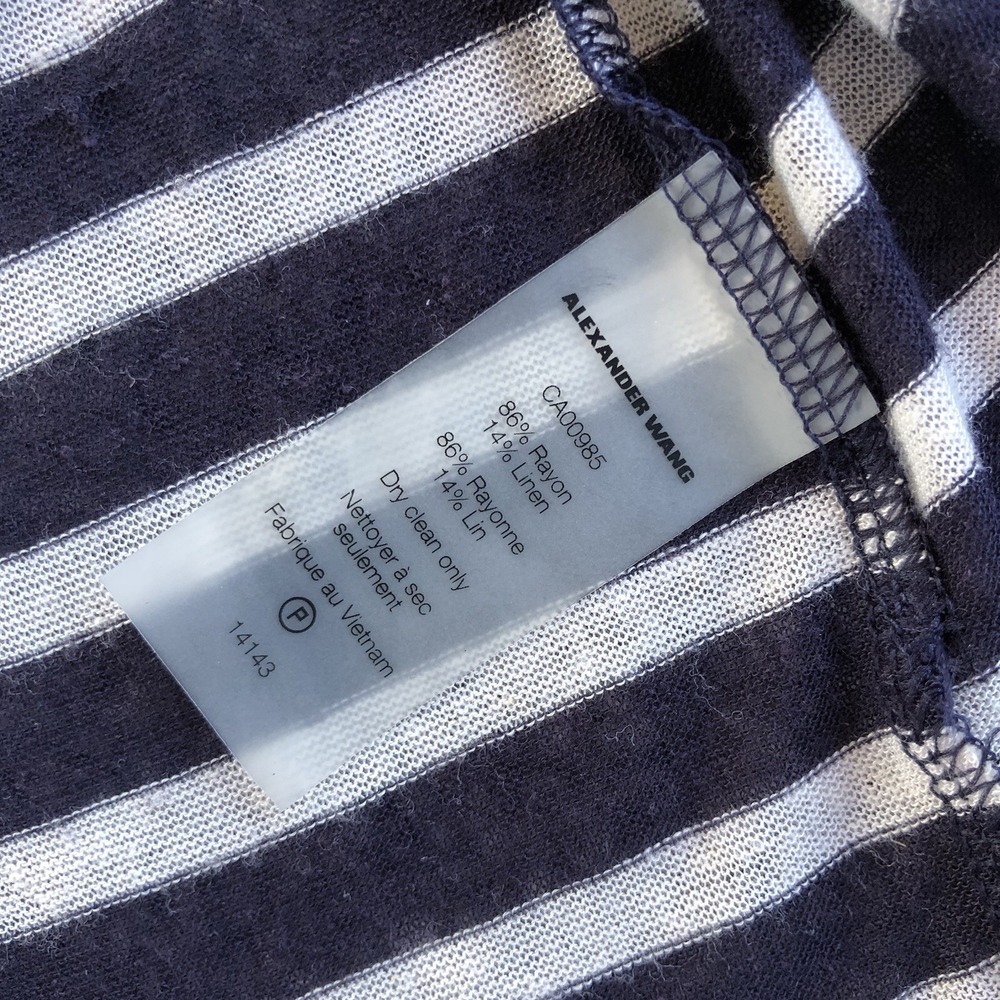 T Alexander Wang Striped Tee Shirt Womens M White Navy Linen Blend Short Sleeve View 4